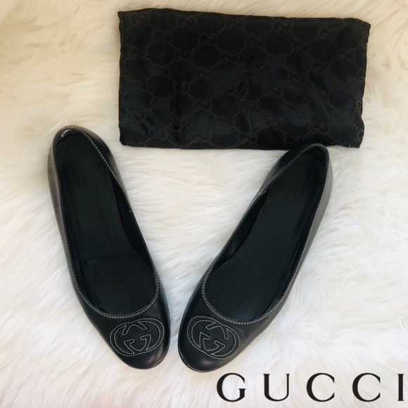 Gucci Shoes - Gucci Leather GG Logo Ballerina Flats